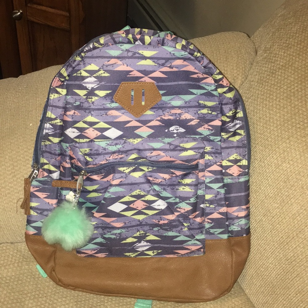 💜NWT Purple, Pink, Green Fabric/Leather Backpack